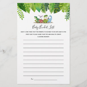 Papier Liste de seaux pour bébés Dinosaur Baby shower Jeu