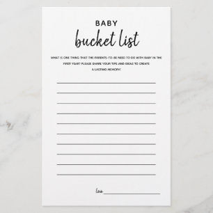 Papier Liste de seaux pour bébés minimaliste Baby shower 