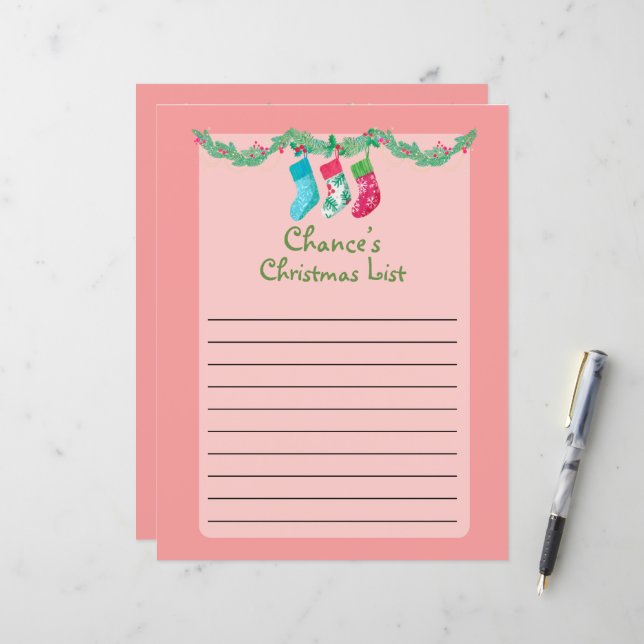 Papier Liste de souhaits de Noël personnalisés pour Père  (Devant/Arrière en situation)