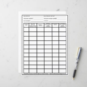 Papier Liste des élèves des chauffeurs d'autobus Info de 
