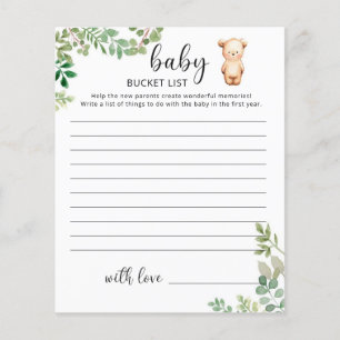 Papier Liste des seaux pour bébé petit ours