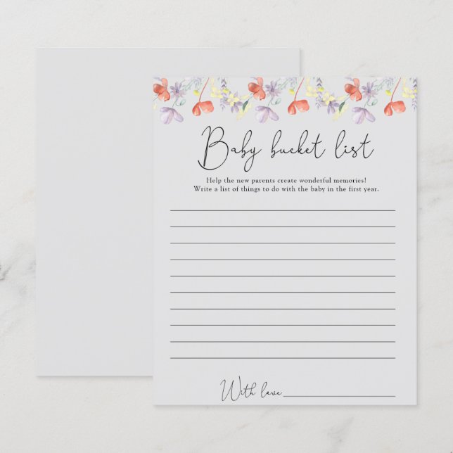 Papier Liste des seaux pour bébés fleur sauvage (Devant / Derrière)