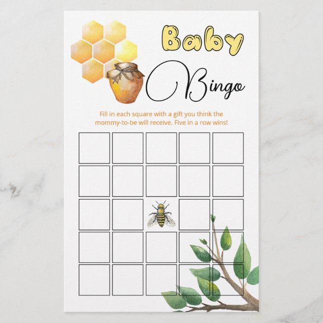 Papier Little Bee Baby shower Jeu de Bingo (Devant)