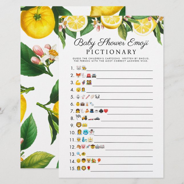 Papier Little Cutie Citrus Baby shower Emoji Jeu (Devant / Derrière)