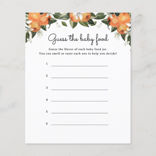 Papier Little Cutie Citrus Guess The Baby Food Game Card (Devant)