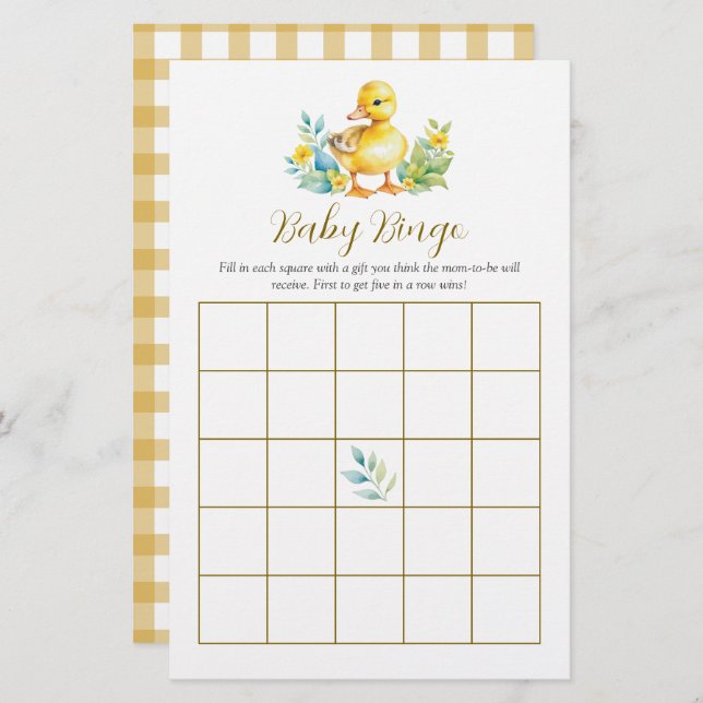 Papier Little Duckling Duck Baby Shower Bingo Game (Devant / Derrière)