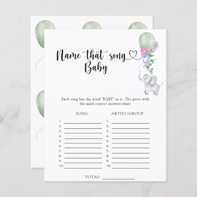 Papier Little Elephant Nom que Baby Song (Devant / Derrière)