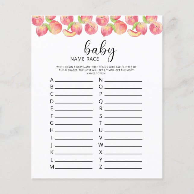 Papier Little Peach Baby jeu de course de nom (Devant)