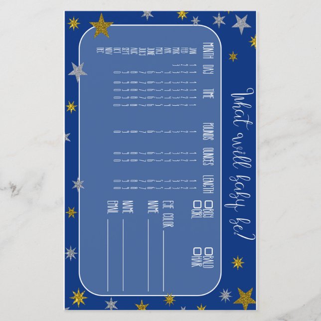 Papier Little Star Baby Predictor Baby shower Jeu (Devant)