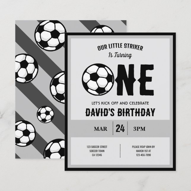Papier Little Striker Soccer Budget 1er anniversaire Invi (Devant / Derrière)