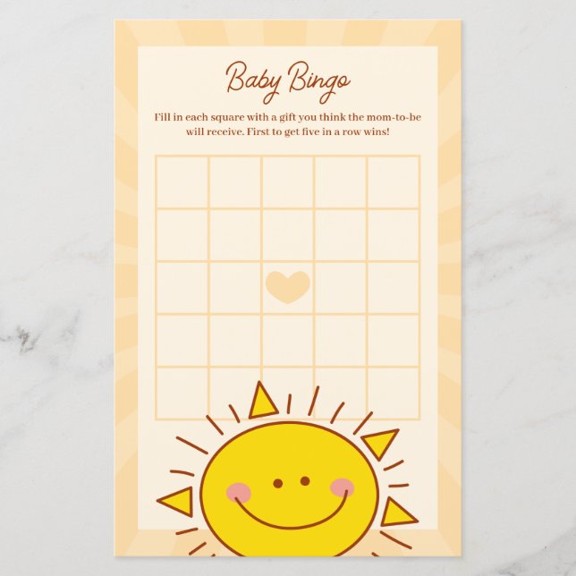 Papier Little Sunshine Boy Baby shower Bingo Jeu (Devant)