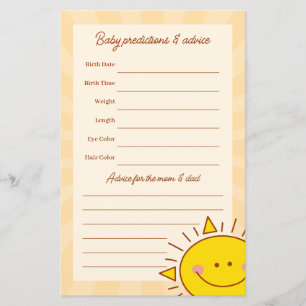 Papier Little Sunshine Boy Baby shower Devinant Jeu