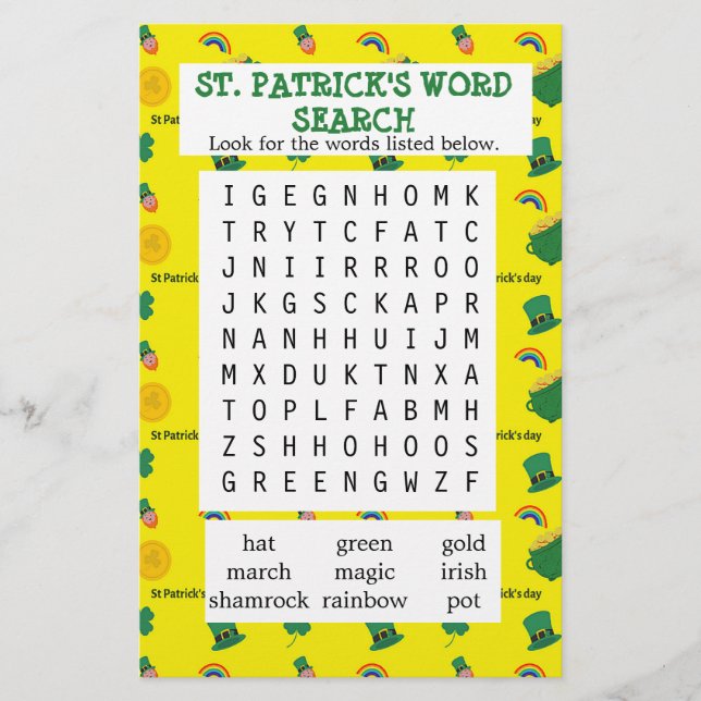 Papier Livre de recherche de mots de la St. Patrick jaune (Devant)