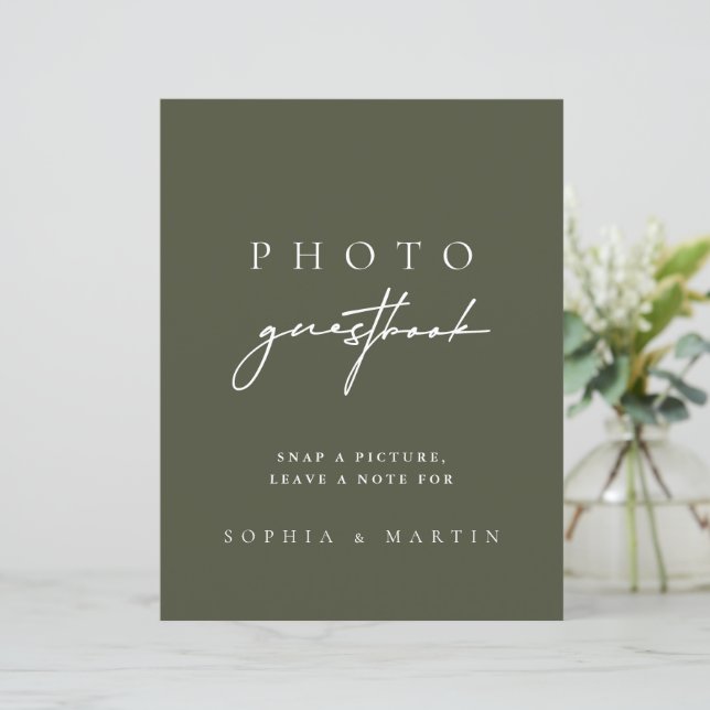 Papier Livre d'or de signatures photo vert sauge foncé mo (Debout devant)