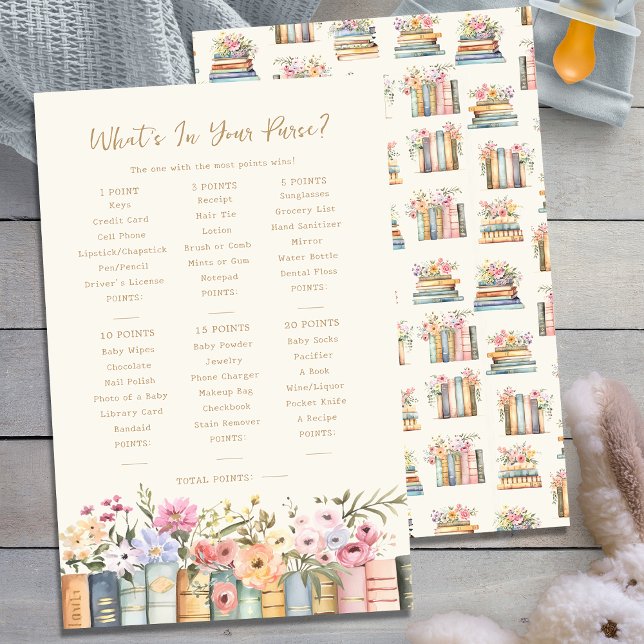 Papier Livres Que contient votre sac ? jeu (Wildflower Books What's In Your Purse Baby Shower Game by Painted Paperie
)