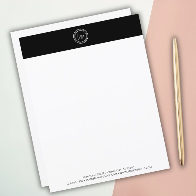 Papier Logo d'entreprise personnalisé Noir minimal modern (Simply add your company logo and details for custom business stationery.
)