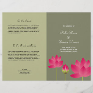 Papier Lotus rose rouge fleur moderne mariage vert