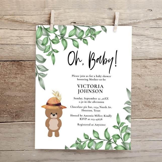 Papier L'ours budgétaire dans l'invitation sur le Baby sh (Créateur téléchargé)