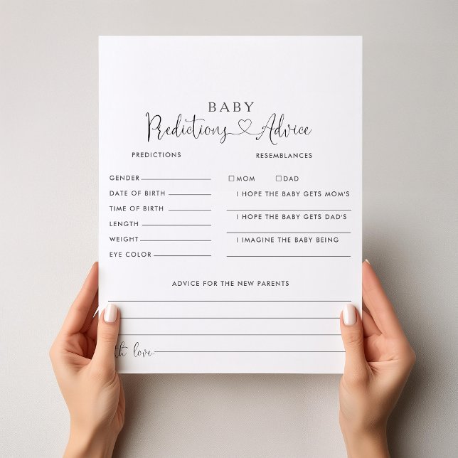 Papier Love Fancy Script Baby Predictions & Conseils Cart (Créateur téléchargé)