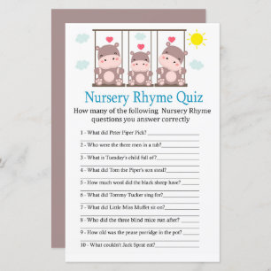Papier Love hippo Nursery Rhyme Quiz jeu de baby shower
