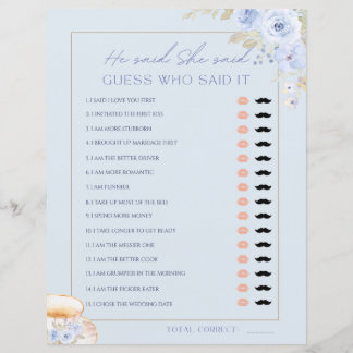 Papier Love is Brewin He Said She Said Bridal Shower Game