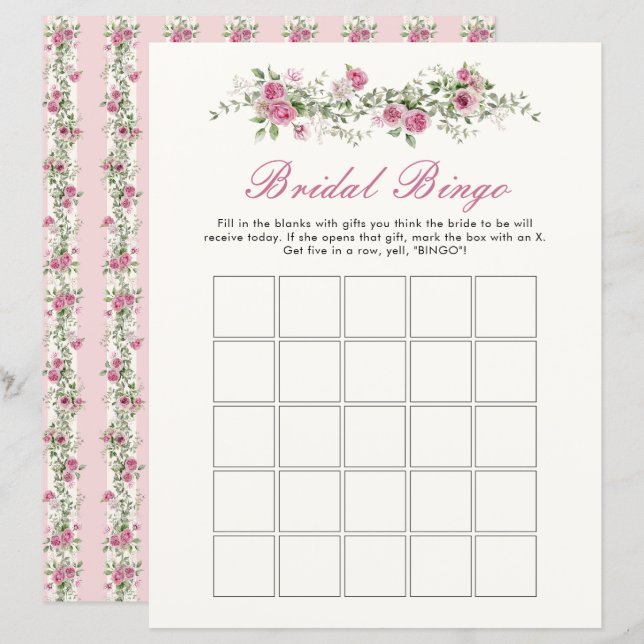 Papier Love Shack Fiance Fleurs Roses Bridal Bingo Jeu (Devant / Derrière)