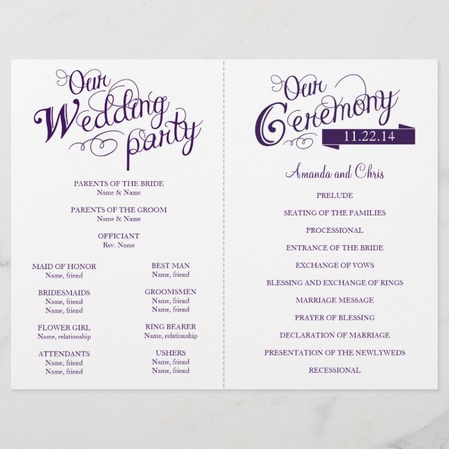Papier Love Story Wedding Program Flyer-Purple (Devant)