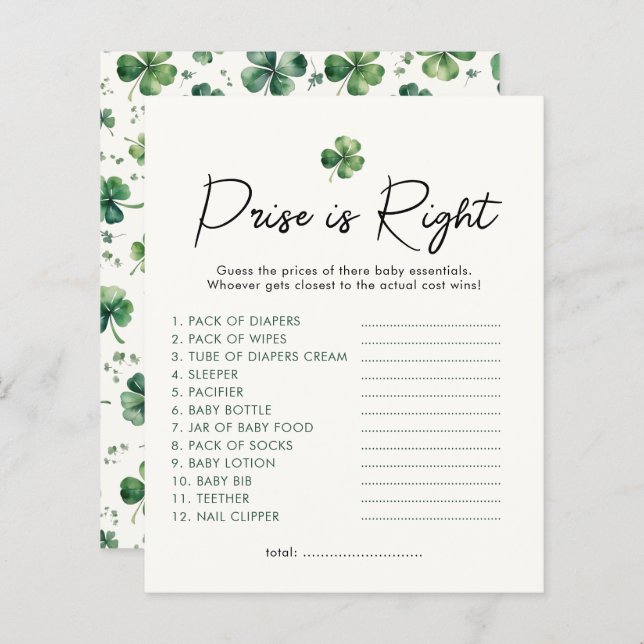 Papier Lucky Charm Price est le bon jeu de Baby shower (Devant / Derrière)