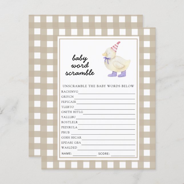 Papier Lucky Duck Baby Word Scramble Jeu (Devant / Derrière)