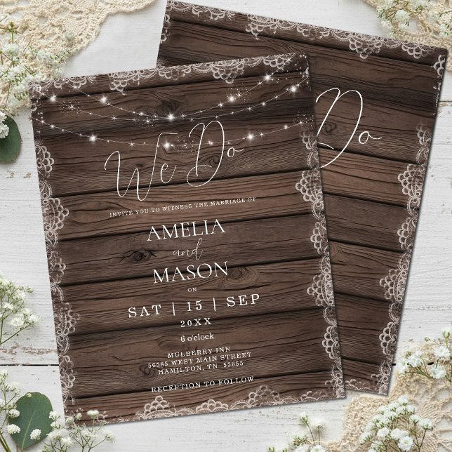Papier Lumières de mariage rustiques à budget "Nous nous  (Budget Rustic "We Do" String Lights Wedding invitation)