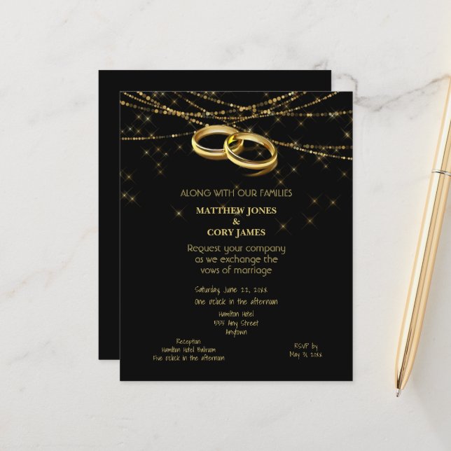 Papier Lumières gaies et anneaux Mariages d'or (Devant/Arrière en situation)