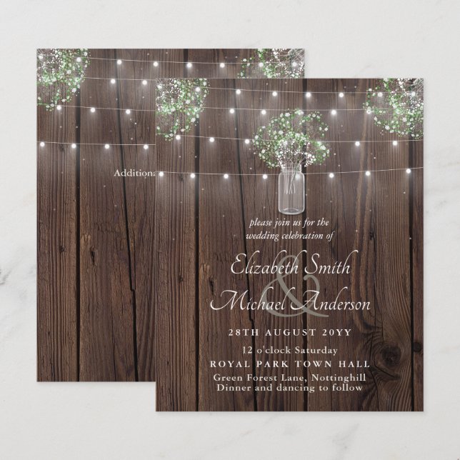 Papier Lumières rustiques Mason Jars Gypsophila Mariage B (Devant / Derrière)