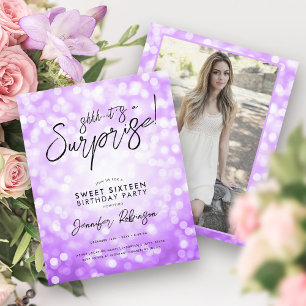 Papier Lumières violettes Photo Surprise Sweet 16 Invitat