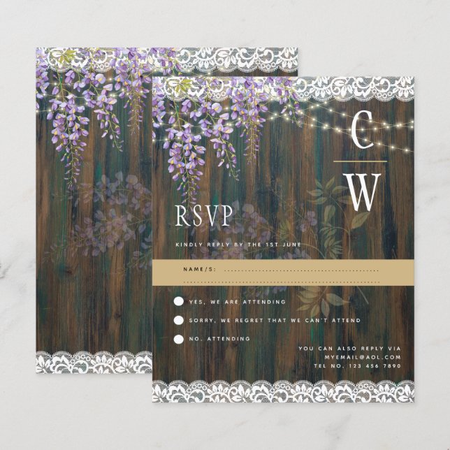 Papier Luminaires en dentelle rustique Wisteria Bois Wedd (Devant / Derrière)