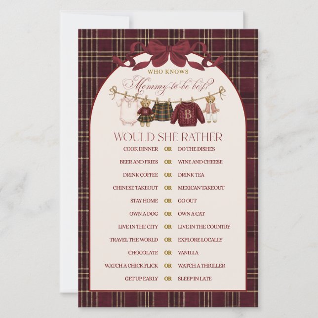 Papier Luxsary Teddy Baby Shower Girl Plaid Game (Devant)