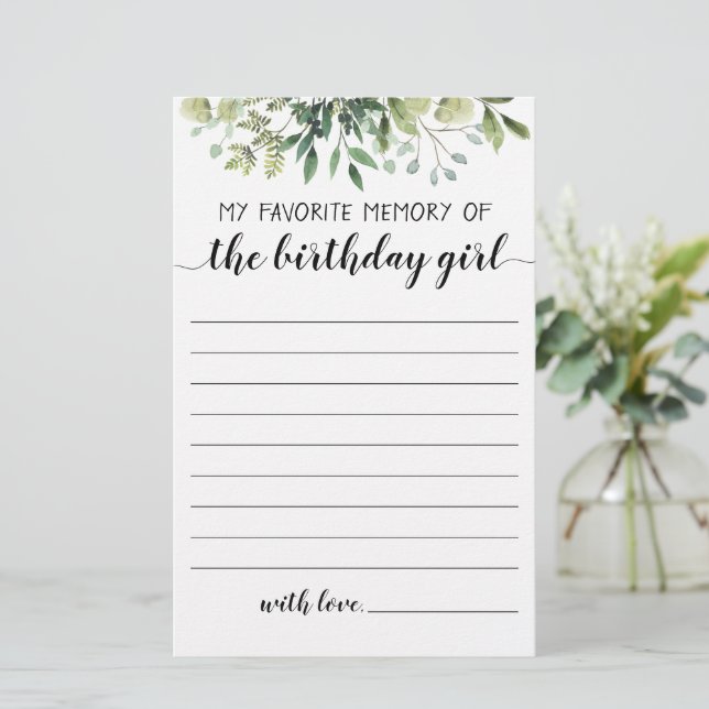 Papier Ma Mémoire Préférée De La Fille D'Anniversaire (Debout devant)