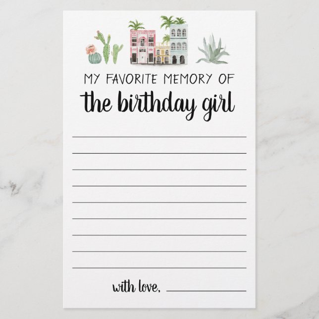 Papier Ma Mémoire Préférée De La Fille D'Anniversaire (Devant)