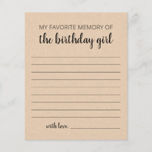 Papier Ma Mémoire Préférée De La Fille D'Anniversaire