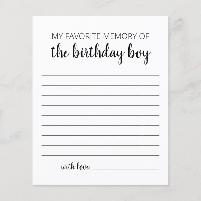 Papier Ma Mémoire Préférée Du Garçon D'Anniversaire (Devant)