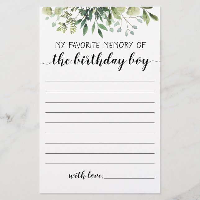 Papier Ma Mémoire Préférée Du Garçon D'Anniversaire (Devant)