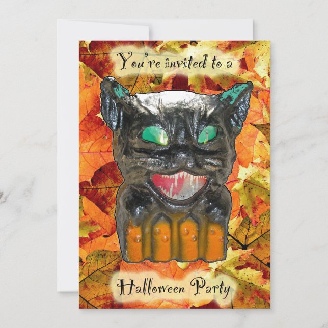 Papier Mache Cat Halloween Party Invitation (Front)