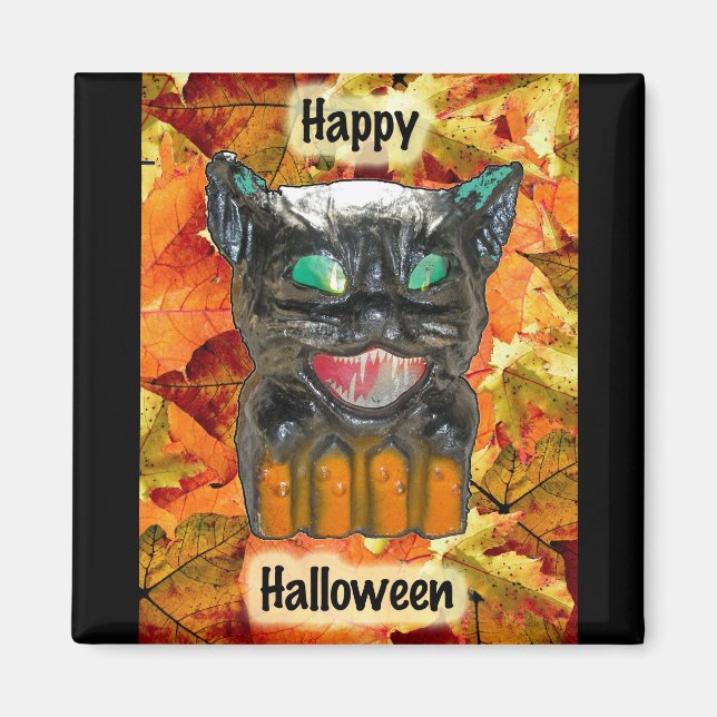 Papier Mache Halloween Cat Magnet (Front)