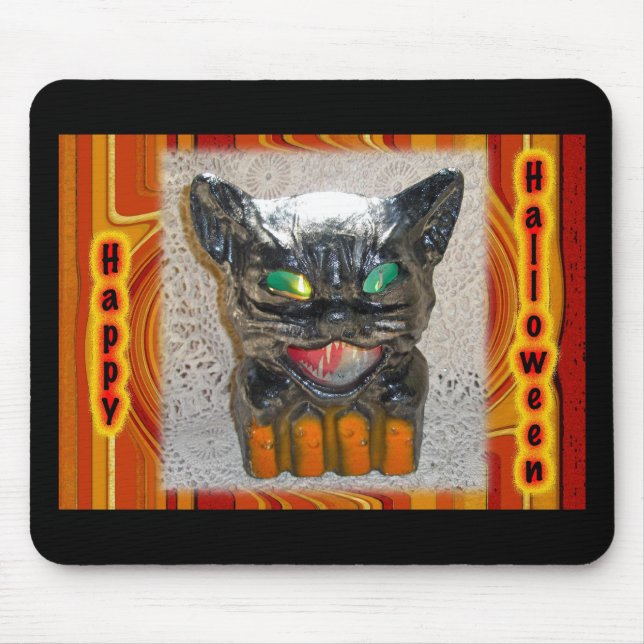 Papier Mache Halloween Cat Matching Items Mouse Pad (Front)