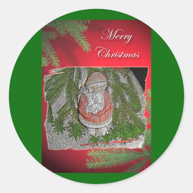 Papier Mache Red Coated Santa Christmas Stickers (Front)