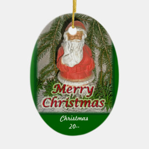 Papier Mache Red Coated Santa Personalize Year Ceramic Ornament