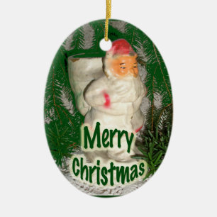 Papier Mache White Coated Santa Ceramic Ornament