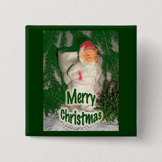 Papier Mache White Coated Santa Holiday Items 2 Inch Square Button (Front)