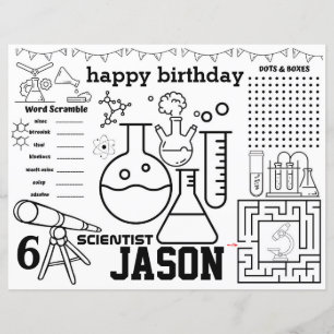 Papier Mad science placemats, Mad science birthday games