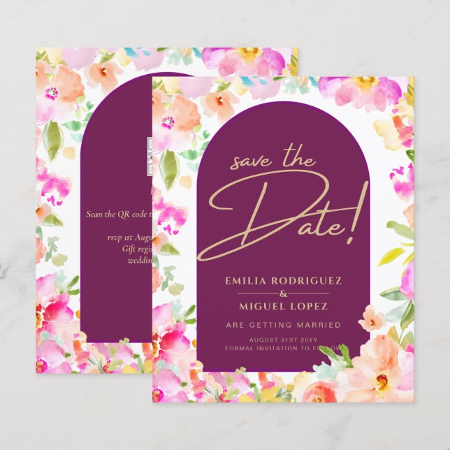 Papier Magenta Floral Mariage (Devant / Derrière)