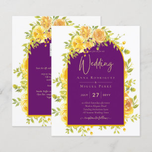 Papier Magenta Yellow Roses Plum Purple Gold Mariage